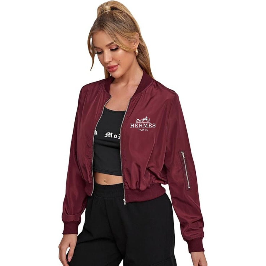 Women's Hermes Lightweight Bomber Biker Jacket Zip up Windbreaker Crop Bomber Jacket Coat