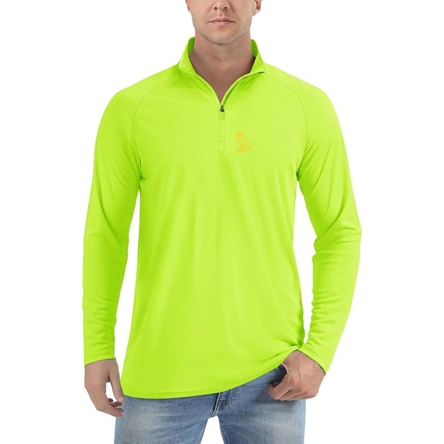 Men's OVO Owl Lightweight Quarter-Zip Athletic Shirt – Long Sleeve Polyester Wear