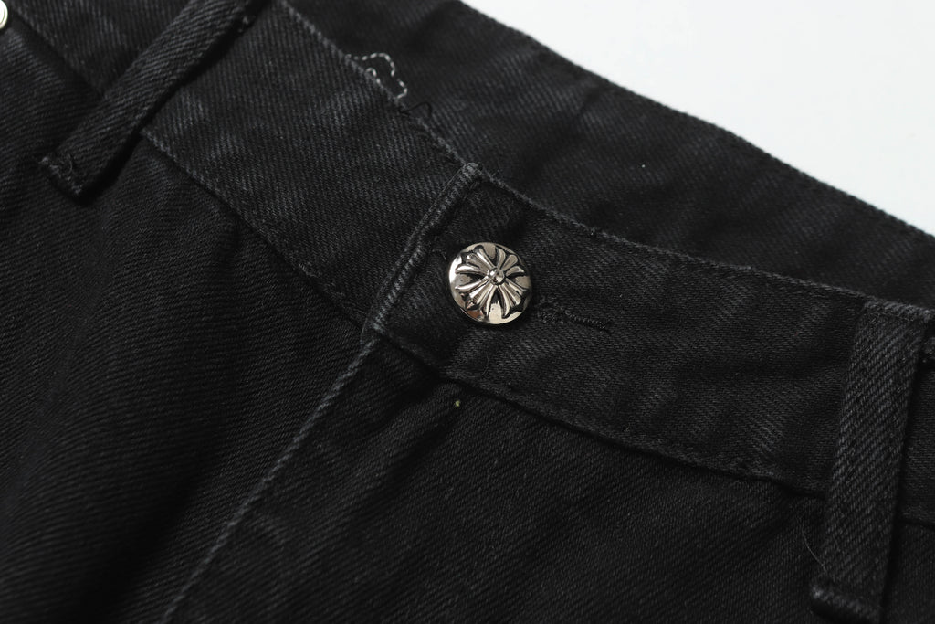 Chrome Hearts White & Blue Leather Cross Patches Jeans