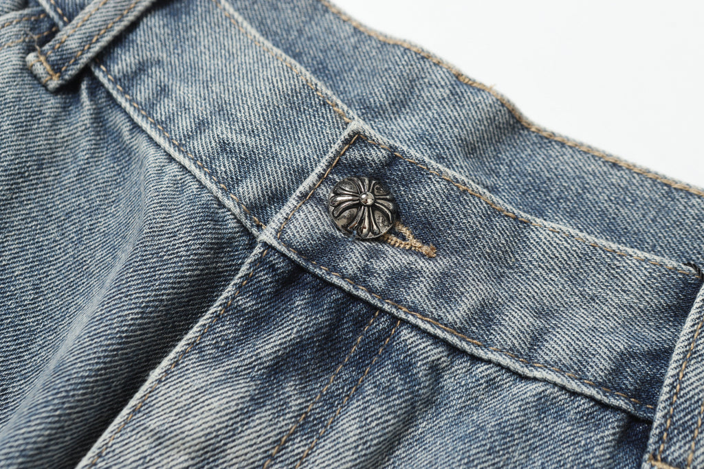 Chrome Hearts White & black Leather Cross Patches Jeans