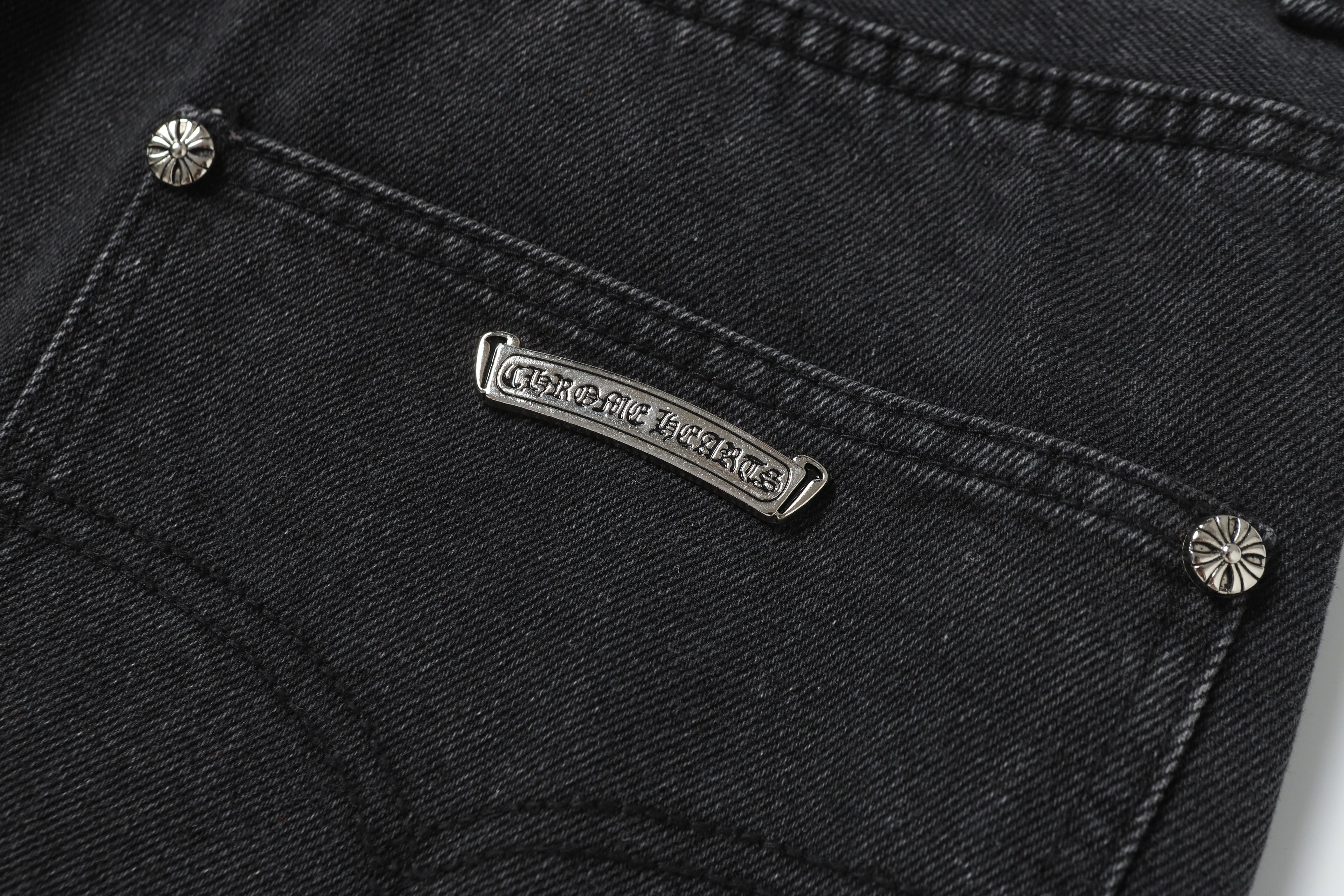 Chrome Hearts Grey & Blue Leather Cross Patches Jeans