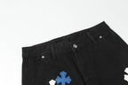 Chrome Hearts White & Blue Leather Cross Patches Jeans