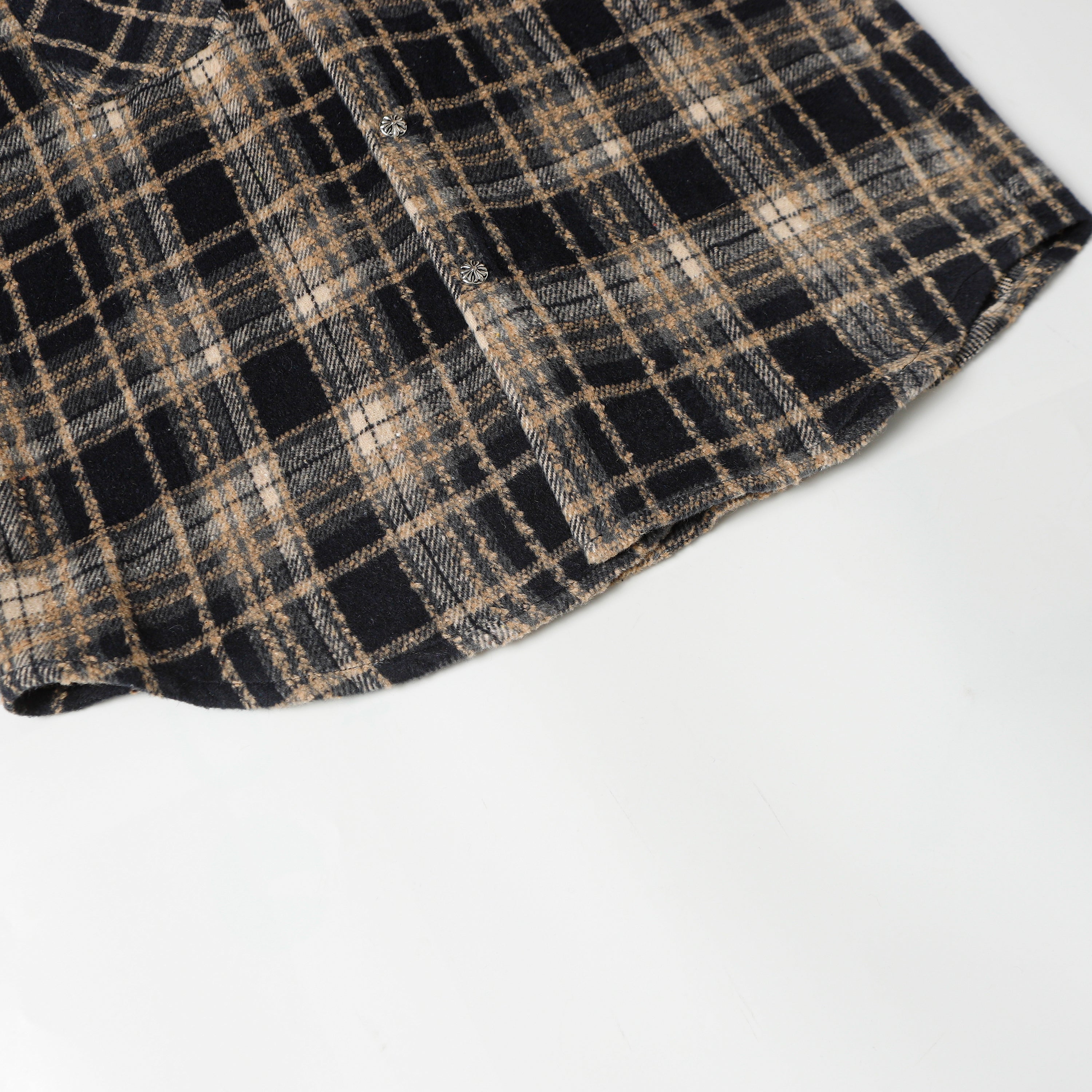Chrome Hearts Embroidered Leather Cross Detail Flannel Shirt