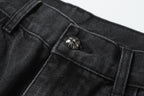 Chrome Hearts Grey & Blue Leather Cross Patches Jeans