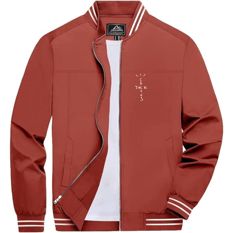 Men's Cactus Jack Lightweight Zip-Up Bomber Jacket with Ribbed Collar and Cuffs - Versatile Casual Outerwear