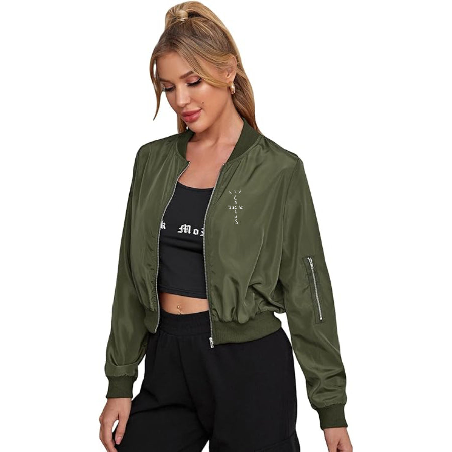 Women's Cactus Jack Lightweight Bomber Biker Jacket Zip up Windbreaker Crop Bomber Jacket Coat
