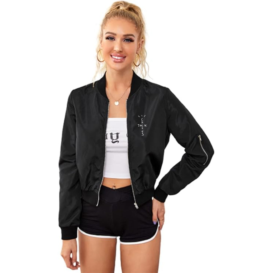 Women's Cactus Jack Lightweight Bomber Biker Jacket Zip up Windbreaker Crop Bomber Jacket Coat