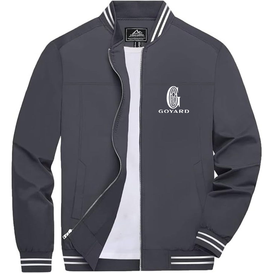 Men's Goyard Lightweight Zip-Up Bomber Jacket with Ribbed Collar and Cuffs - Versatile Casual Outerwear
