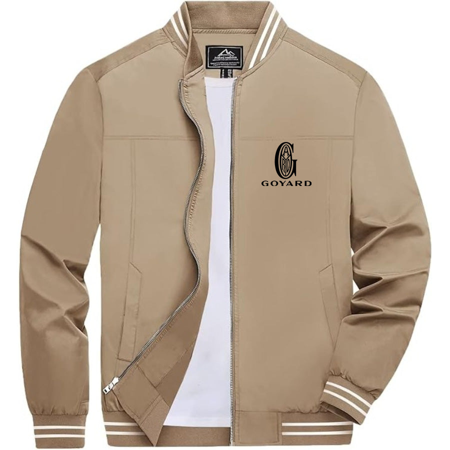 Men's Goyard Lightweight Zip-Up Bomber Jacket with Ribbed Collar and Cuffs - Versatile Casual Outerwear
