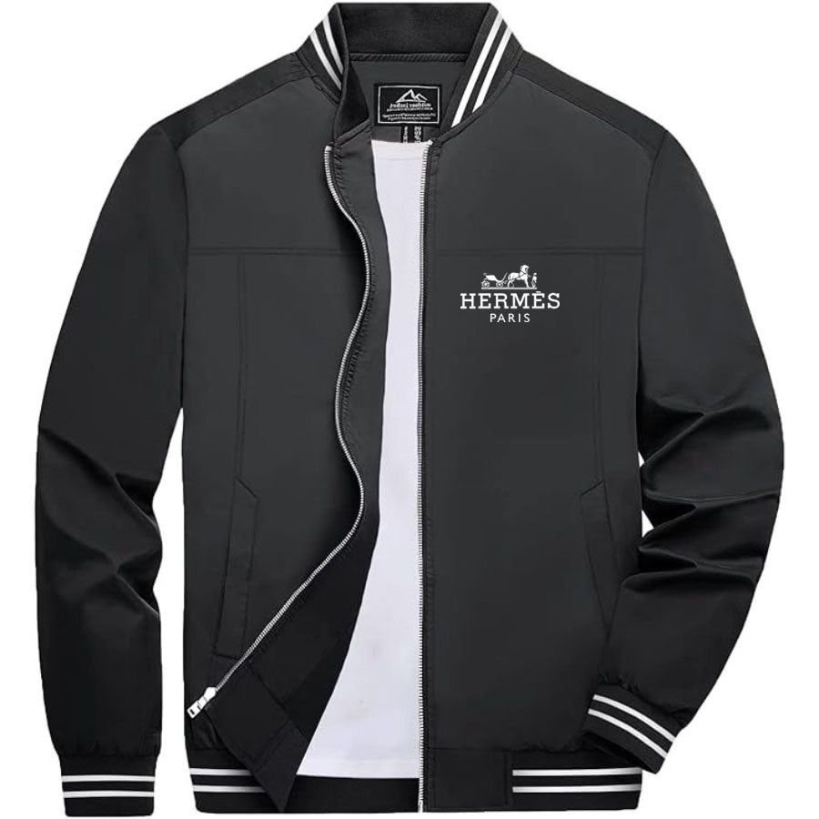 Men's Hermes Lightweight Zip-Up Bomber Jacket with Ribbed Collar and Cuffs - Versatile Casual Outerwear