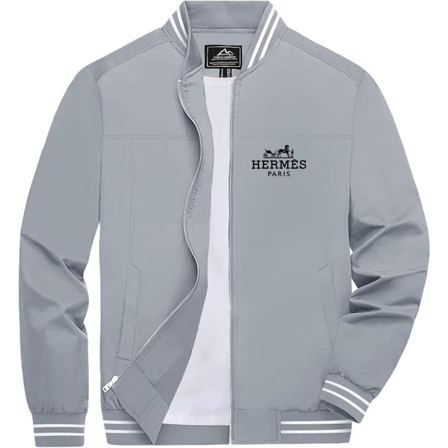 Men's Hermes Lightweight Zip-Up Bomber Jacket with Ribbed Collar and Cuffs - Versatile Casual Outerwear