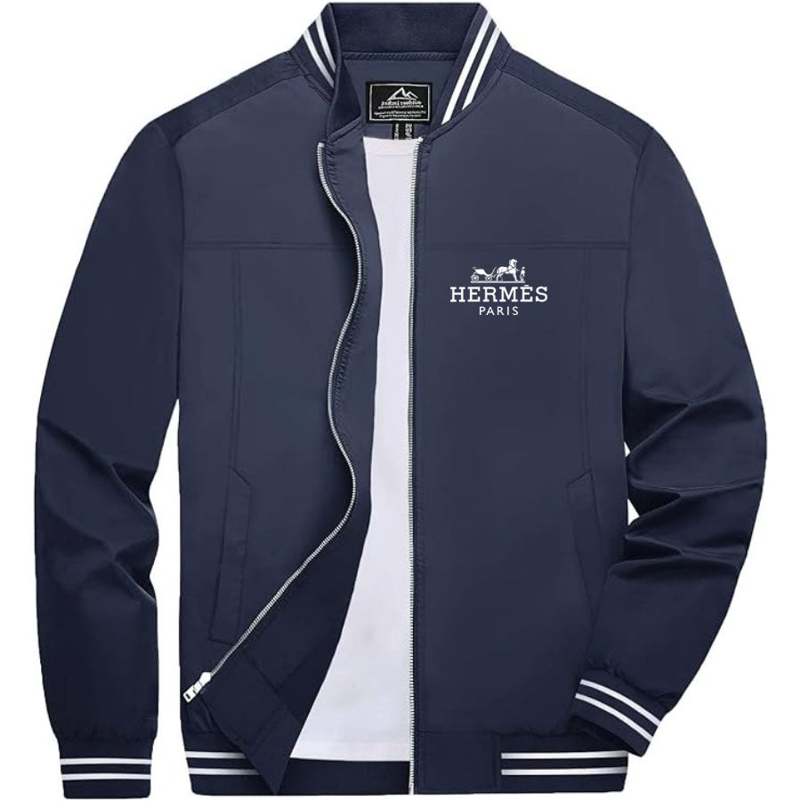 Men's Hermes Lightweight Zip-Up Bomber Jacket with Ribbed Collar and Cuffs - Versatile Casual Outerwear