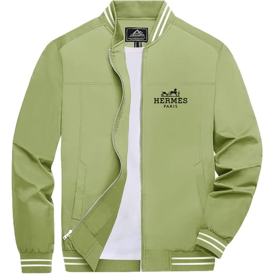 Men's Hermes Lightweight Zip-Up Bomber Jacket with Ribbed Collar and Cuffs - Versatile Casual Outerwear