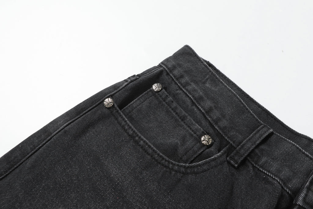 Chrome Hearts Grey & Blue Leather Cross Patches Jeans