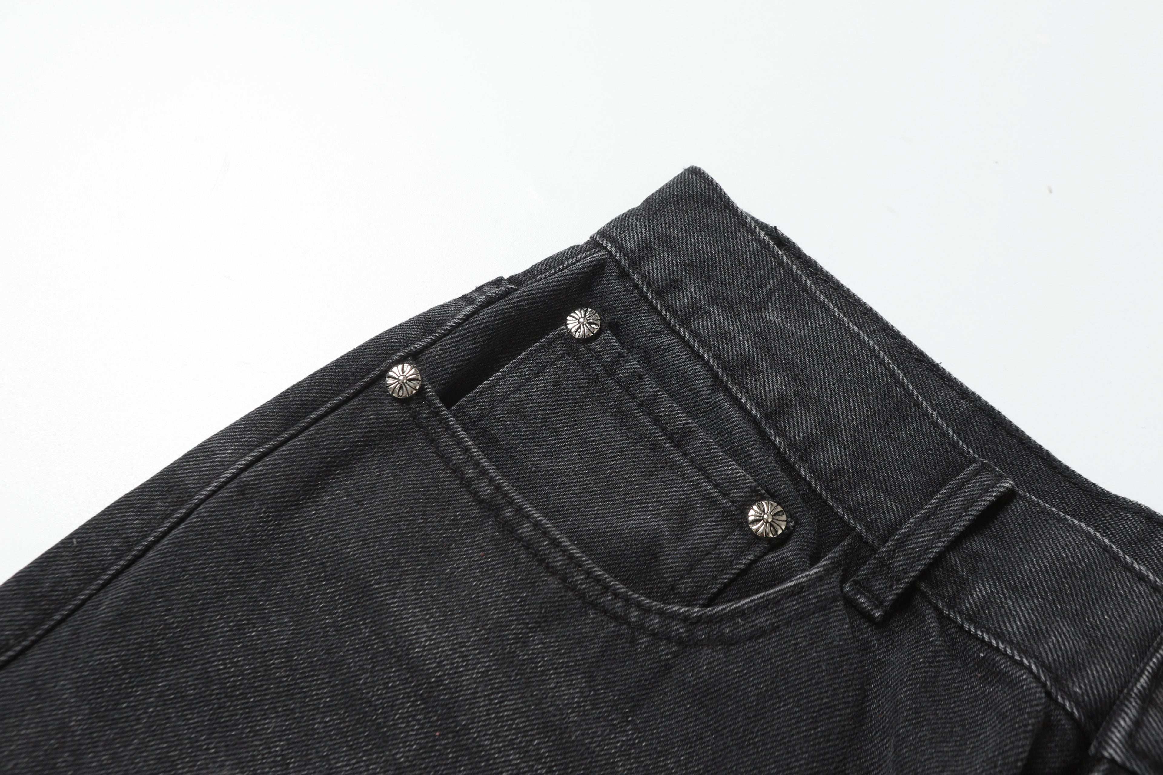 Chrome Hearts Grey & Blue Leather Cross Patches Jeans