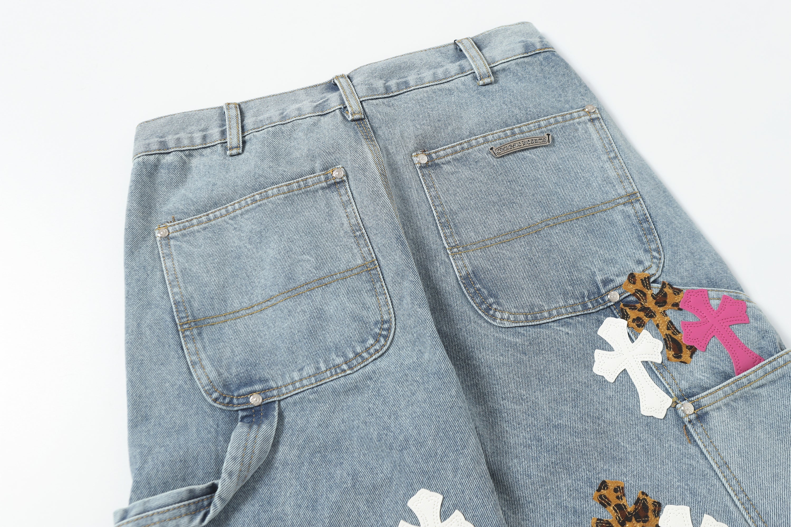 Chrome Hearts Vintage Cross Patchwork Washed Carpenter Denim Shorts 201