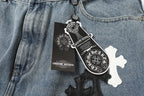 Chrome Hearts White & black Leather Cross Patches Jeans