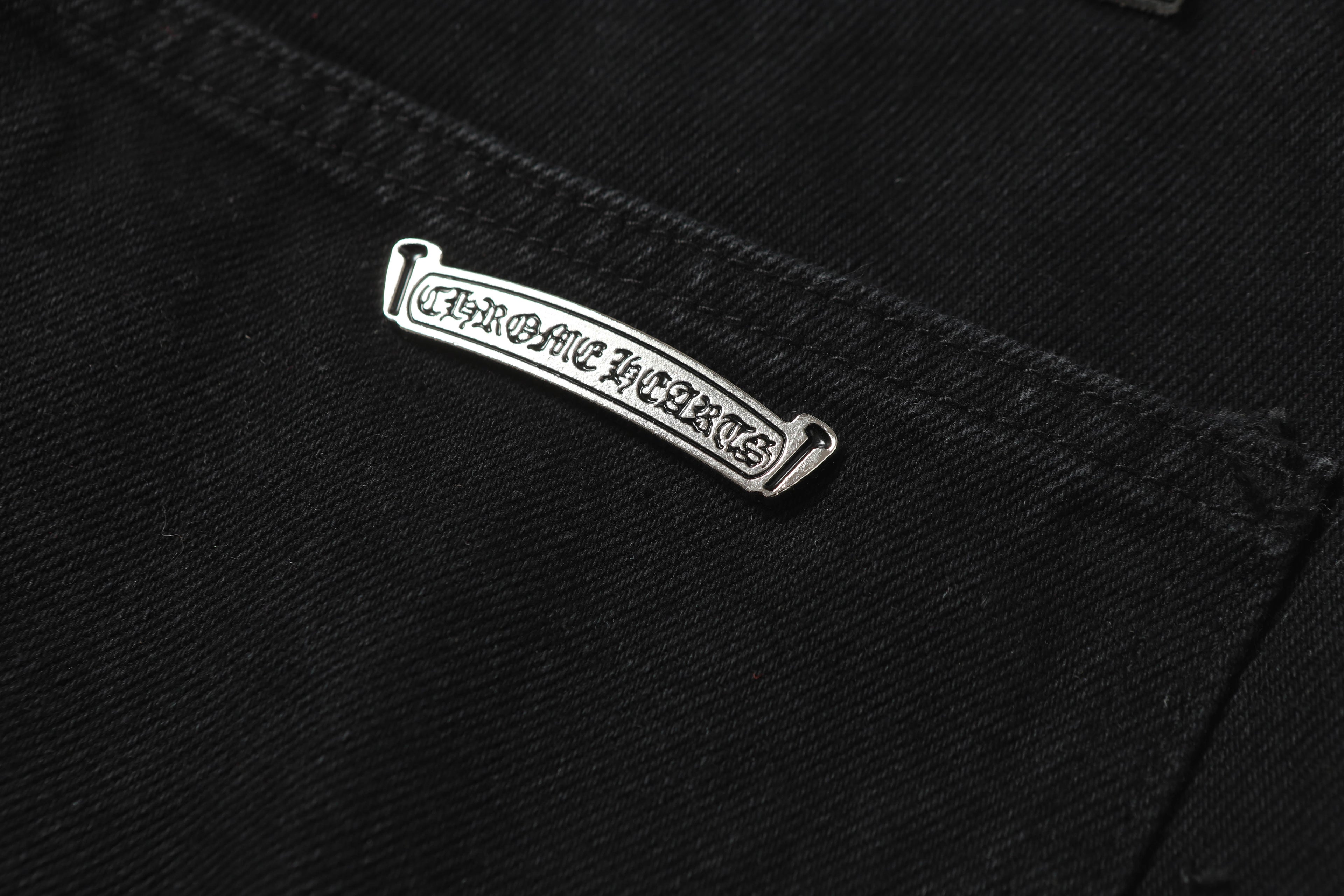 Chrome Hearts White & Blue Leather Cross Patches Jeans