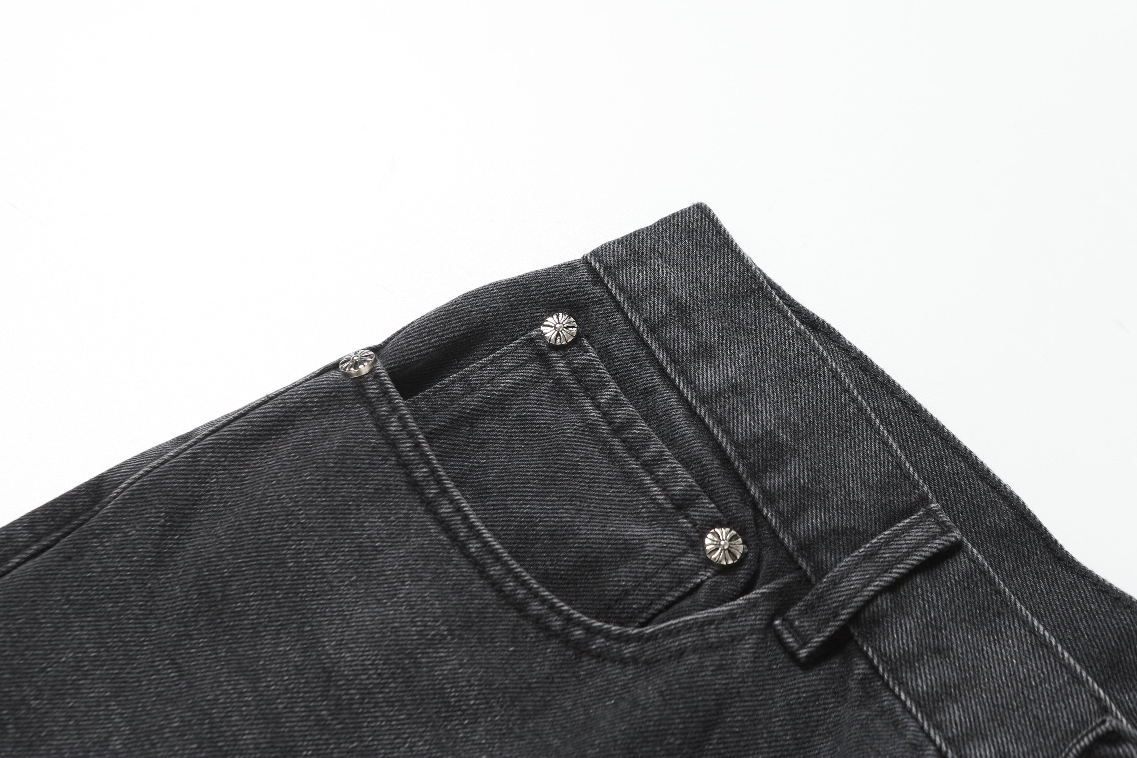 Chrome Hearts White & Black Leather Cross Patches Jeans